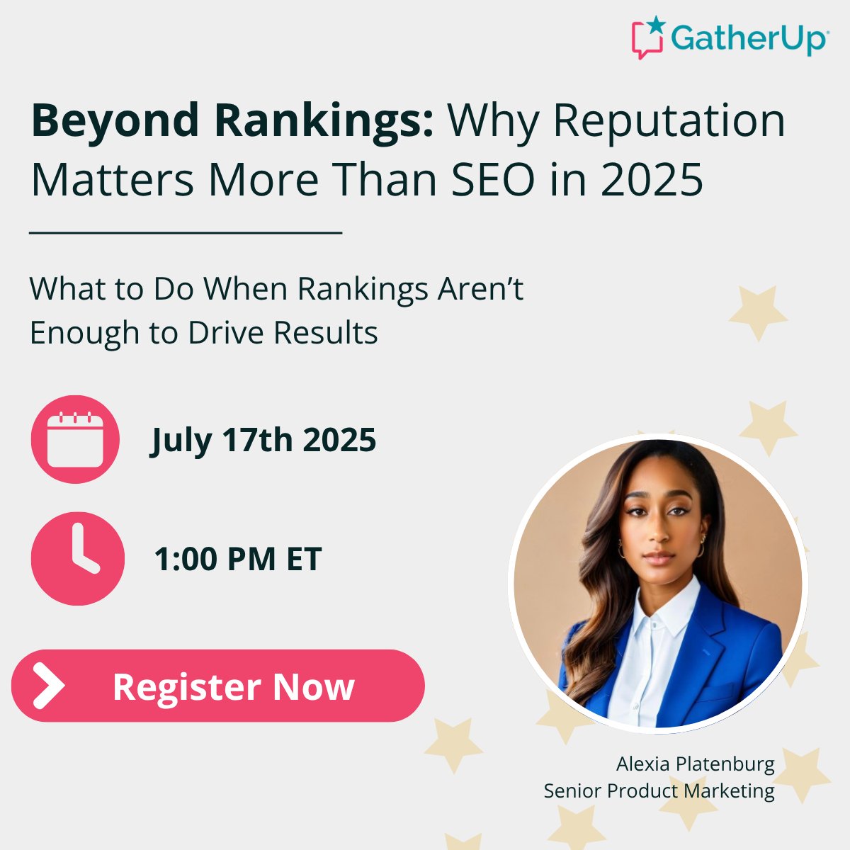 ⏰ Live Today at 1 PM ET!
Join Alexia Platenburg for a power-packed webinar:

✅ When rankings fail
✅ How reputation drives trust
✅ Metrics that matter in 2025

👉 Register now: hubs.la/Q03xHs1t0