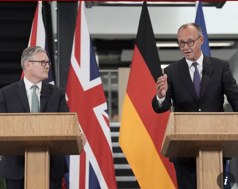German Chancellor Merz says he ‘deplores deeply’ UK’s decision to leave EU after signing UK-Germany treaty. Bonehead Starmer looks blank.

Both Macron &amp; Merz have sent a strong message to Starmer. Both think he’s bloody stupid. The message won’t have got through. Impenetrable!