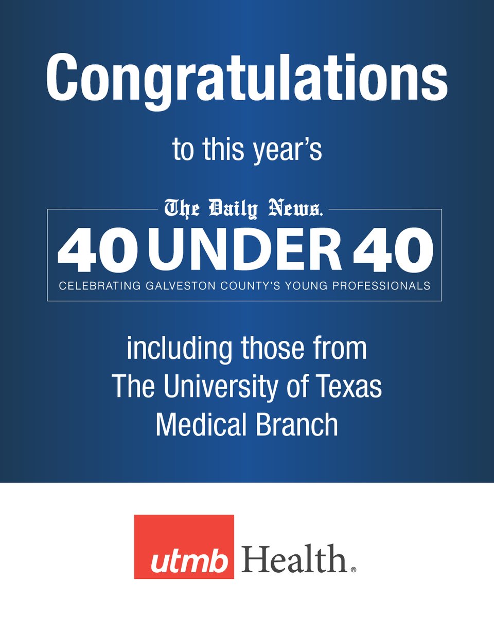 utmbhealth's tweet image. Congratulations to our eleven @utmbhealth professionals recognized in the @GalvNews 2025 “40 Under 40” list. For the full list of 2025 honorees, visit: utmb.us/e8l