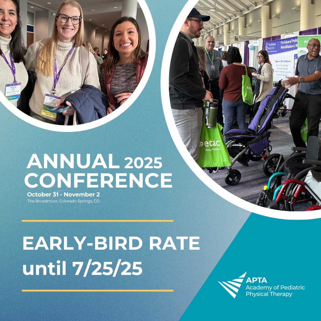 Our early-bird registration window is open. Receive a discount for member and non-member registration prior to the July 25 deadline. Join the premier pediatric PT event in Colorado Springs. Learn more and register at: aptapediatricsac2025.eventscribe.net

 #PediatricPT #PTCommunity