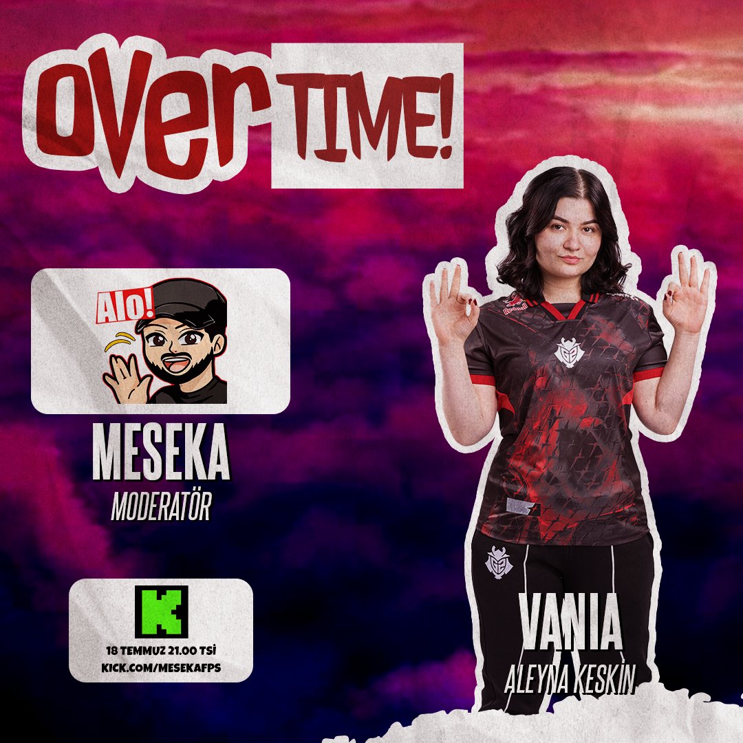 Overtime 16. Bölüm konuğu <a href="/Vania_fps/">G2 Vania</a>. Aleyna'ya sormak istediklerinizi ve merak ettiklerinizi bu postun altına yazabilirsiniz. 

15. bölümün youtube yorumlarında sıradaki konuğu doğru bilene sürprizim olabilir demiştim, tonla yorum geldi ama bilen olmadı. Siz bilemedikçe ben