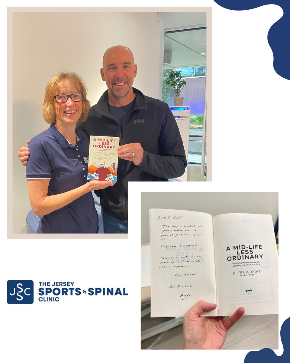 Look who popped into the clinic today to deliver a signed copy of his book, Pete Wright.   
We won't give too much away - you've got to read it for yourself! A Mid‑Life Less Ordinary is an inspiring memoir of reinvention, endurance, and purpose. 
#physiojersey #TeamBehindTheTeam