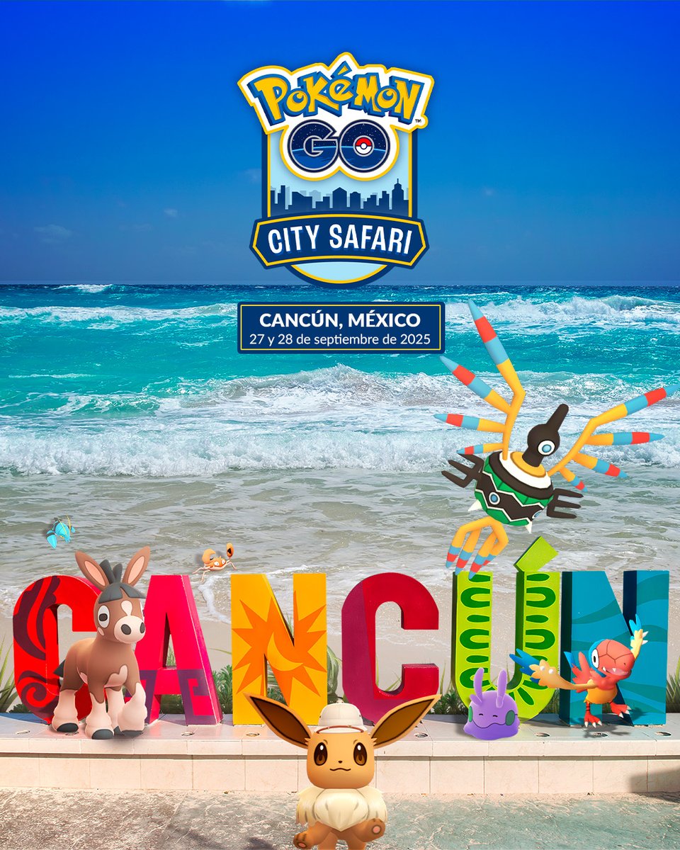 PokemonGoAppLA's tweet image. Entrenadores ¿Ya están listos para una aventura frente al Caribe? 🌊
Vivan el City Safari: Cancún este 27 y 28 de septiembre de 2025.
Atrapen Pokémon, exploren la ciudad y pásenla chido. ¡No olviden adquirir sus boletos!
📲 Chequen todos los detalles en la web