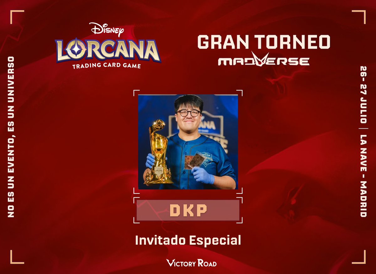 🚨¡Iluminadores de Disney Lorcana!

¡Podemos confirmar que el gran CAMPEÓN MUNDIAL de Lorcana <a href="/DinhKhangPham/">Dinh Khang Pham 🏆 World Champ</a> estará en nuestro Gran Torneo de <a href="/Madverse_es/">Madverse</a>! 🏆

¿Aún no tienes tu entrada? ¡Consíguela ya y pásate a conocerle!

🎫 Entradas: my.weezevent.com/lorcana-madver…