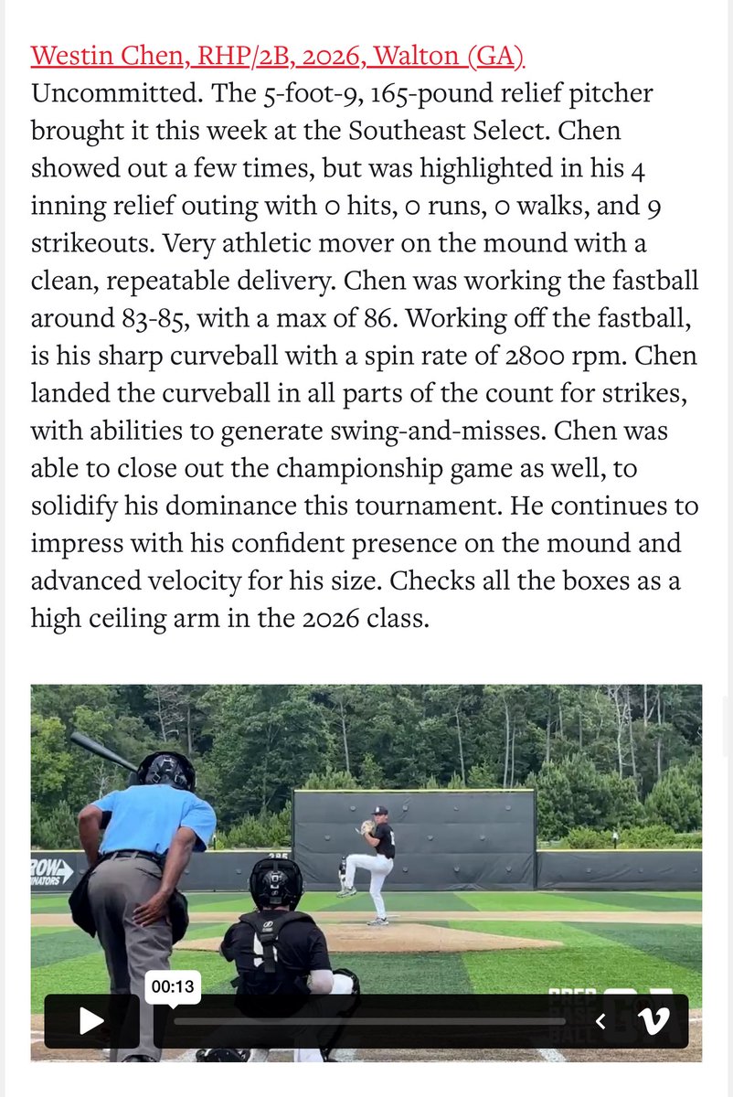 Westin Chen ๐น๐ผ (@westin_c17) on Twitter photo Thank you <a href="/PrepBaseballGA/">Prep Baseball Georgia</a> for the write-up!
<a href="/GaSandlot/">GA Sandlot Baseball</a> <a href="/Walton_Baseball/">Walton Baseball</a> <a href="/MikeEwingRSA/">Mike Ewing</a> <a href="/IanSmittyGA/">Ian Smith</a> <a href="/Hudson_PBR/">Hudson Graham</a> Thank you <a href="/PrepBaseballGA/">Prep Baseball Georgia</a> for the write-up!
<a href="/GaSandlot/">GA Sandlot Baseball</a> <a href="/Walton_Baseball/">Walton Baseball</a> <a href="/MikeEwingRSA/">Mike Ewing</a> <a href="/IanSmittyGA/">Ian Smith</a> <a href="/Hudson_PBR/">Hudson Graham</a>