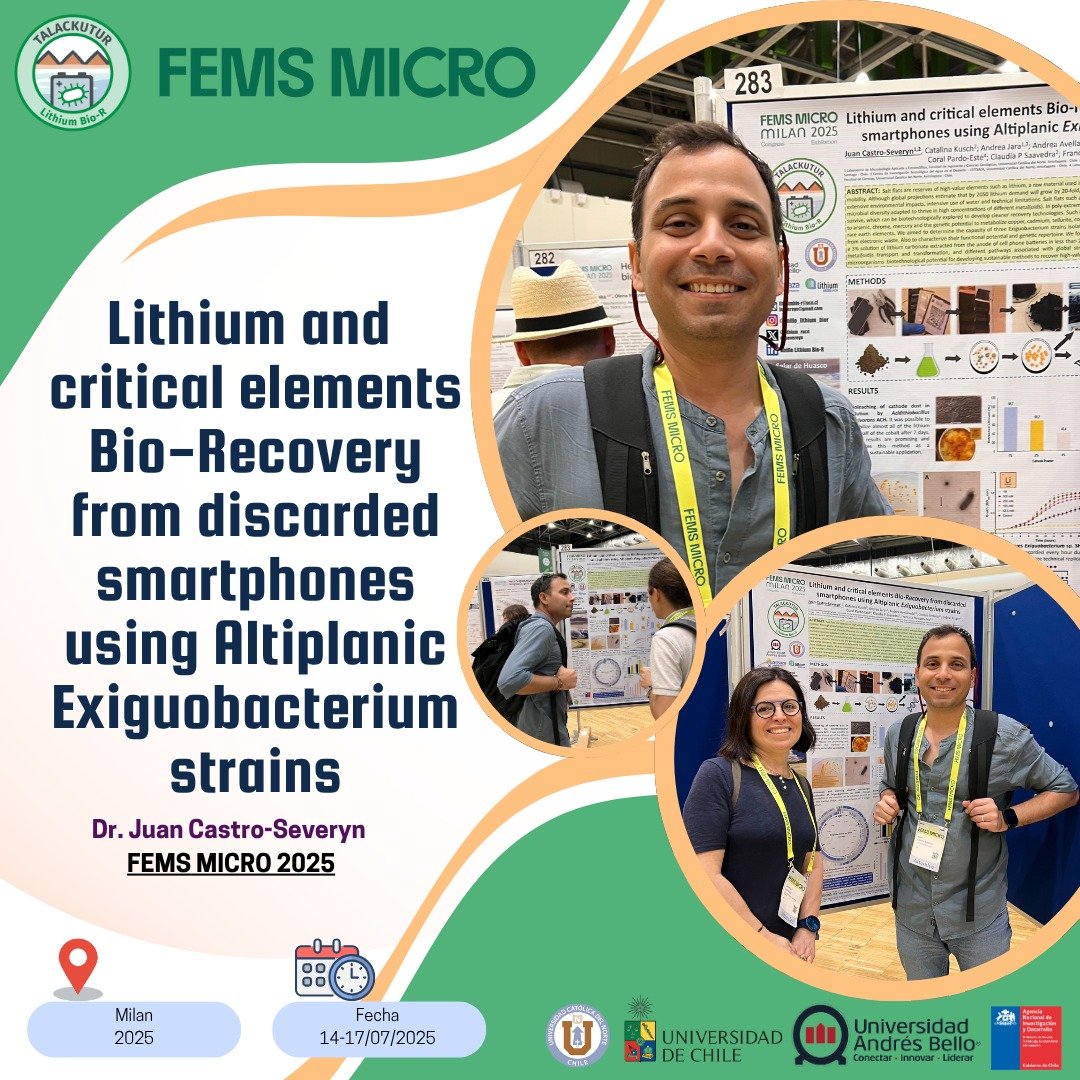Lithium_rucn's tweet image. 🔬🌍 ¡El Anillo Talackutur llega a Europa con ciencia de frontera! nuestro investigador Dr. Juan Castro-Severyn presentó su trabajo en el prestigioso Congreso Internacional FEMS MICRO 2025 en Milán, Italia, uno de los encuentros más relevantes en microbiología a nivel mundial.