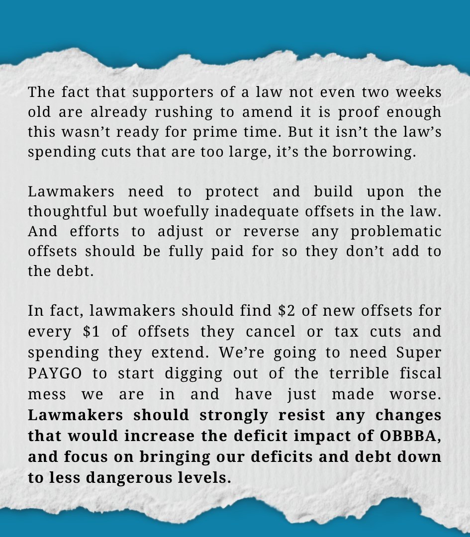 BudgetHawks's tweet image. 🚨NEW: A bill has been introduced that would significantly worsen the fiscal effects of the already debt-increasing reconciliation law (the “One Big Beautiful Bill Act”) – only 11 days after the legislation was signed into law.
The bill, introduced by Senator Josh Hawley (R-MO),…