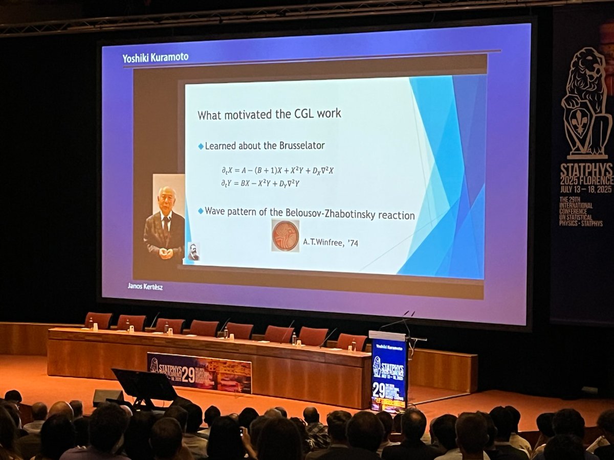 PhysRevE's tweet image. Great to see the winners of the @IUPAP_physics Boltzmann Medal and Early Career Scientists Award recognized at #StatPhys29. Congratulations Mehran Kardar, Yoshiki Kuramoto, @dbusiello1, Lorenzo Caprini, and @nicoleyh11. ๐