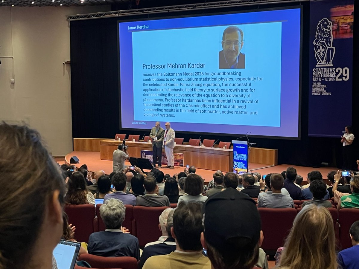 PhysRevE's tweet image. Great to see the winners of the @IUPAP_physics Boltzmann Medal and Early Career Scientists Award recognized at #StatPhys29. Congratulations Mehran Kardar, Yoshiki Kuramoto, @dbusiello1, Lorenzo Caprini, and @nicoleyh11. ๐