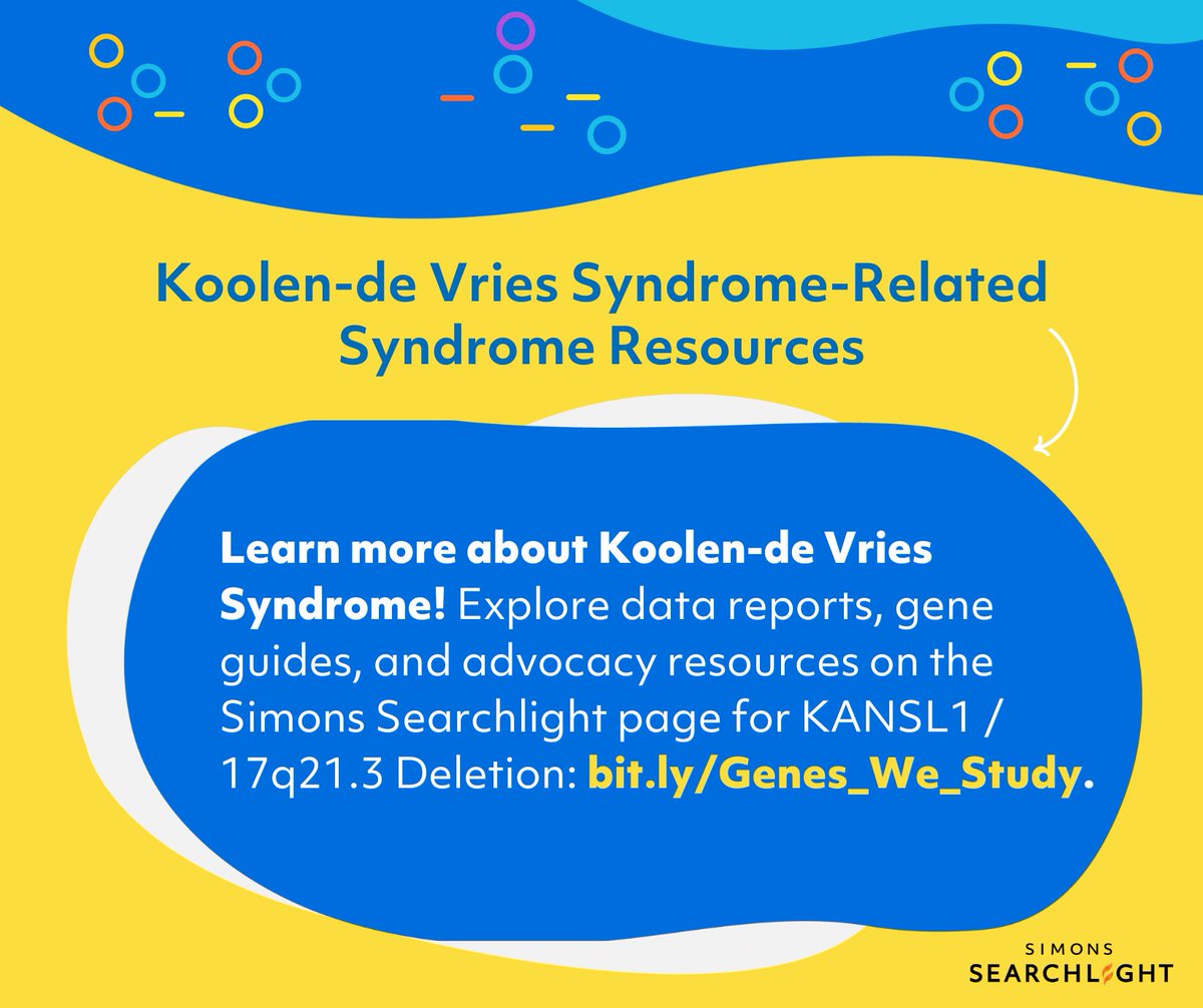 s_searchlight's tweet image. 💛 Today is #KDVSAwarenessDay! We’re proud to support our friends at the @KdVSFoundation. 🌟 68 participants w/ KDVS-related syndrome are in #SimonsSearchlight.
🧬 Find advocacy, resources & research: bit.ly/Genes_We_Study
#RareDiseaseResearch #CareForRare #KANSL1 #17q213
