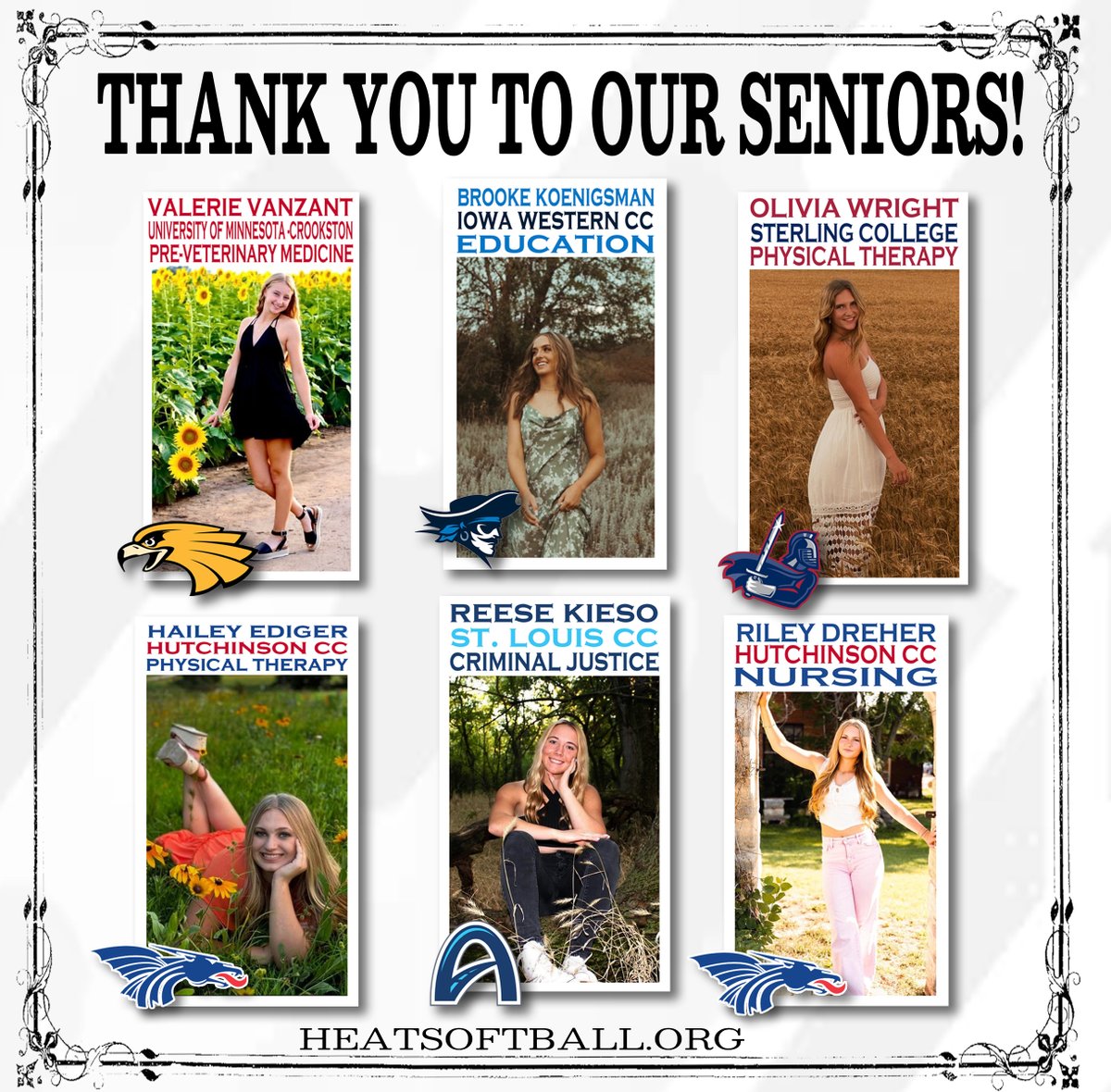 G2HeatVZ (@g2heatvz) on Twitter photo Thank you to our seniors! Great at softball and even better as people. All 6 pursuing careers that help others. Cant wait to see all the amazing things they will do in college and beyond!
<a href="/ValleyVanZant/">Valerie VanZant</a> <a href="/brooke_koen11/">Brooke Koenigsman</a> <a href="/OliviaWright42/">Olivia Wright</a> <a href="/hailey_ediger/">Hailey Ediger</a> <a href="/kieso_reese/">Reese Kieso</a> <a href="/Riley_20_25/">Riley Dreher</a> Thank you to our seniors! Great at softball and even better as people. All 6 pursuing careers that help others. Cant wait to see all the amazing things they will do in college and beyond!
<a href="/ValleyVanZant/">Valerie VanZant</a> <a href="/brooke_koen11/">Brooke Koenigsman</a> <a href="/OliviaWright42/">Olivia Wright</a> <a href="/hailey_ediger/">Hailey Ediger</a> <a href="/kieso_reese/">Reese Kieso</a> <a href="/Riley_20_25/">Riley Dreher</a>