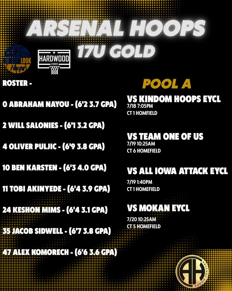 ArsenalHoops's tweet image. 🚨 17U Gold Schedule
🏀 Hardwood Classic Session 2
📍 Homefield KCK
Roster & Schedule 👇👇
.@HardwoodEvents brought the 🔥
