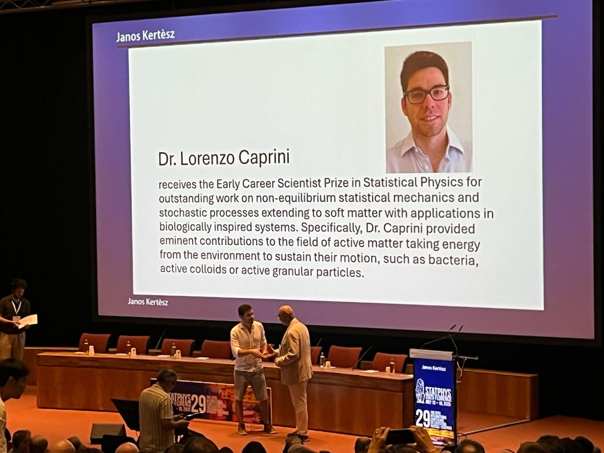 PhysRevE's tweet image. Great to see the winners of the @IUPAP_physics Boltzmann Medal and Early Career Scientists Award recognized at #StatPhys29. Congratulations Mehran Kardar, Yoshiki Kuramoto, @dbusiello1, Lorenzo Caprini, and @nicoleyh11. ๐