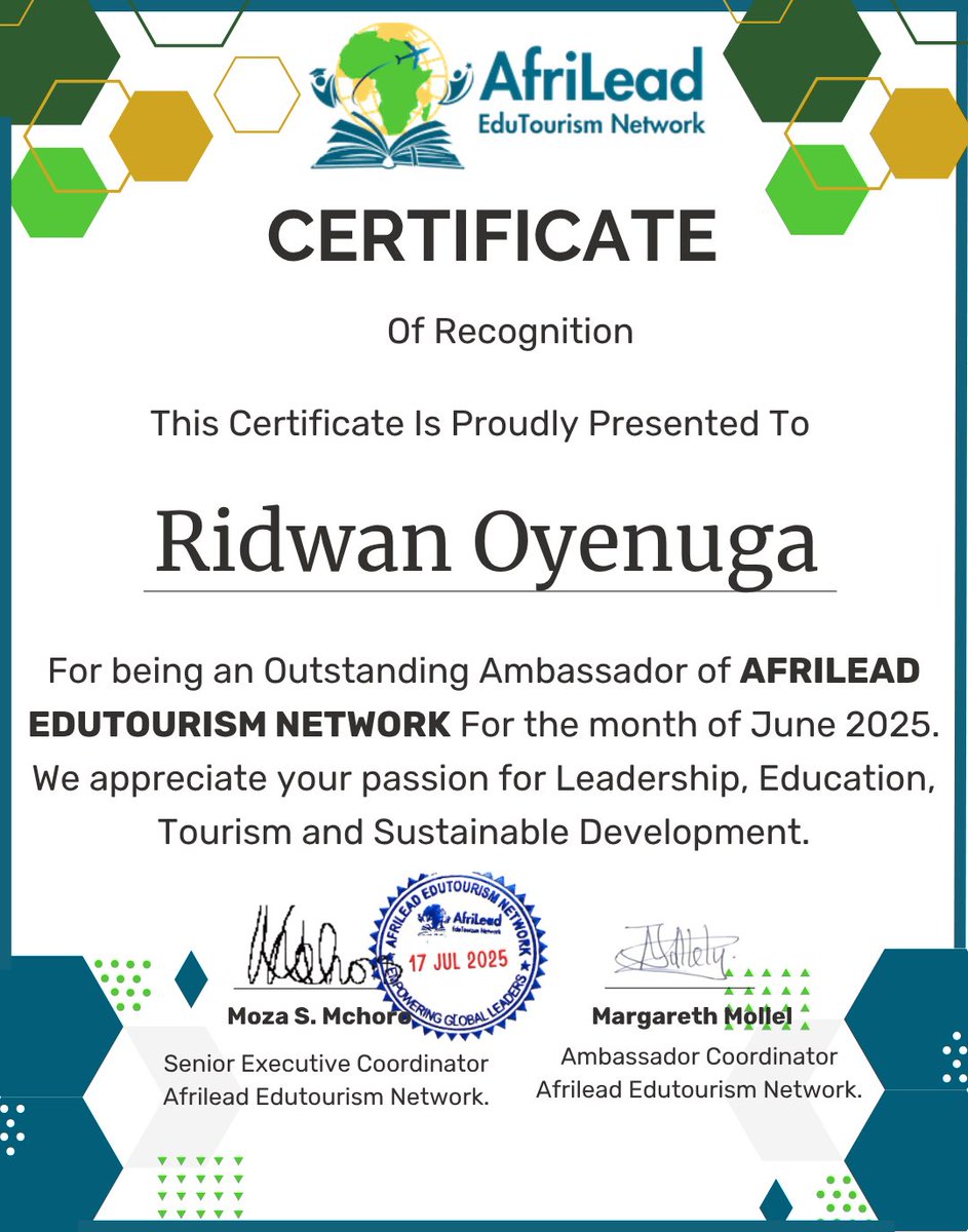 🎉 Congrats to <a href="/timilehin_dev/">Ridwan Oyenuga</a> — our Ambassador of the Month (June 2025)! 🇳🇬

A visionary leader, founder &amp; changemaker driving SDGs, youth empowerment &amp; education in Nigeria. 🌱🚀

💡 Mentor | 🎙 Podcaster | 🤝 Collaborator | 🏅 Assoc. President

🔜 #DLL2026 🇹🇿

#SDGChampions