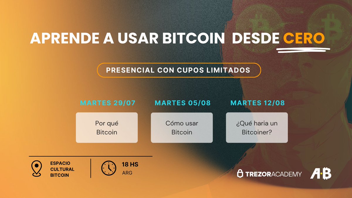 🔐 ¿Querés aprender a usar Bitcoin desde cero? ¡Esta es tu oportunidad! 🧡  https://t.co/WyOwLJY0hp Junto a @TrezorAcademy te invitamos a una  capacitación abierta y gratuita para dar tus primeros pasos en el