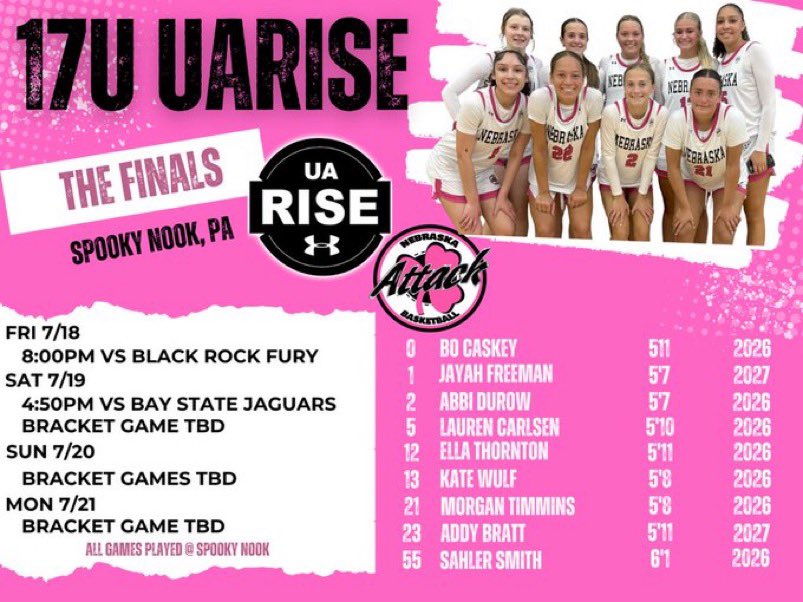 morgan_timmins's tweet image. Last weekend with @NEAttackRiseSel, here’s our schedule for UA rise finals in Pennsylvania! @A_Phillips4 @patriotsgbball