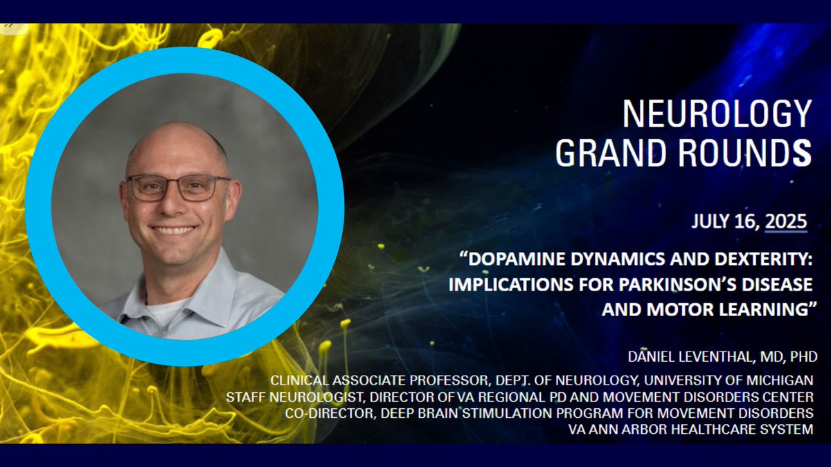 UTSWNeurology's tweet image. Dr. David Leventhal spoke to the proposed mechanisms of dopamine signaling in Parkinson&apos;s Disease and related disorders at #NeurologyGrandRounds. What followed was a fascinating discussion on proposed models, future work, and emerging therapies. #PD