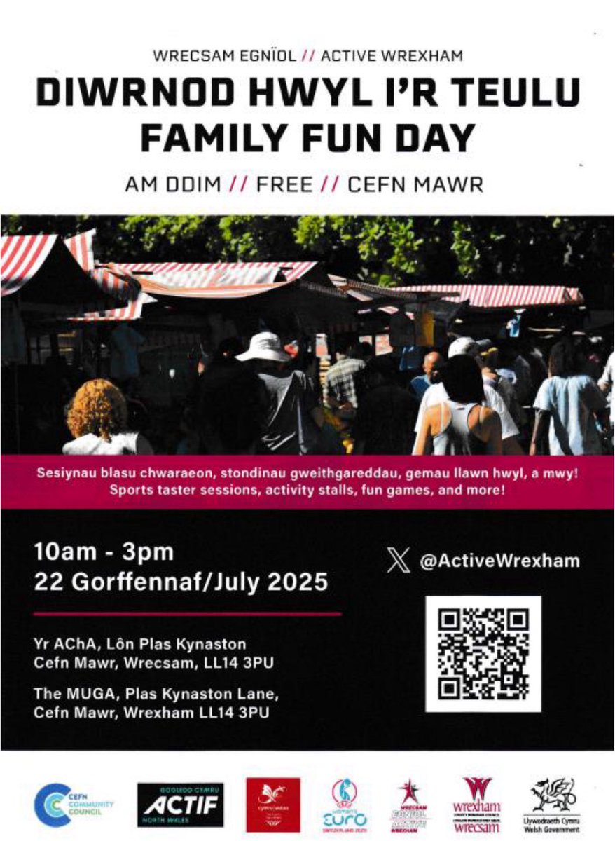 Cefn Albion FC 🏴 (@cefnalbionfc) on Twitter photo Family Fun Day at the MUGA!
Active Wrexham has asked us to help share details of a free event taking place locally.
👉 Monday 22nd July 2025
🕐 10am–3pm
📍 The MUGA, Plas Kynaston Lane, Cefn Mawr
Pop along if you're around and help spread the word. More info: <a href="/ActiveWrexham/">Wrecsam Egniol / Active Wrexham</a> Family Fun Day at the MUGA!
Active Wrexham has asked us to help share details of a free event taking place locally.
👉 Monday 22nd July 2025
🕐 10am–3pm
📍 The MUGA, Plas Kynaston Lane, Cefn Mawr
Pop along if you're around and help spread the word. More info: <a href="/ActiveWrexham/">Wrecsam Egniol / Active Wrexham</a>