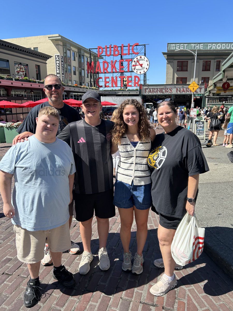 Libolt Family Vacation 
Day 4- Wed
Seattle stuff-Space Needle-Park &amp; I didn’t last long! Public market saw the fish being thrown-pretty cool lots of smells 👎🏻. Last min decision-noon WNBA game-Storm vs Valkyries…Kate Martin stud! Finished at MLS Sounders game! #packingitallin