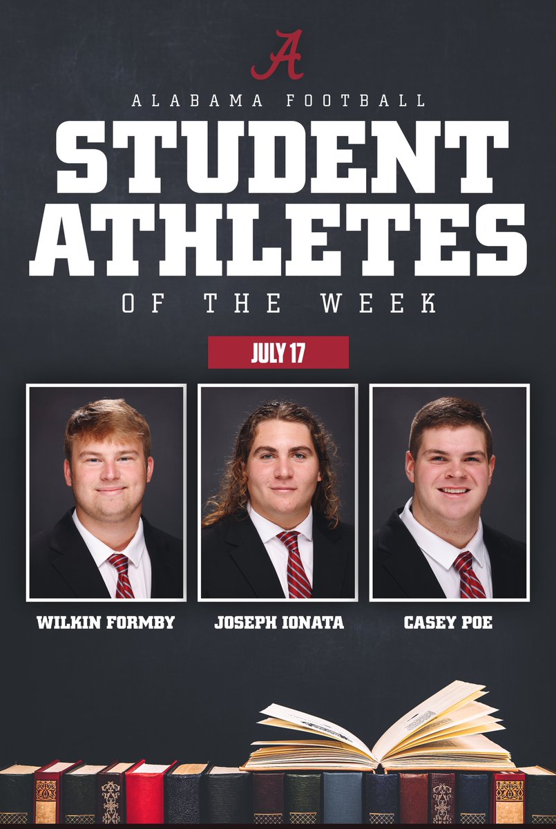AlabamaFTBL's tweet image. Student-Athletes of the Week! 📚🎓
@wilkinformby
@joseph_ionata
@CaseyPoe2024
#RollTide