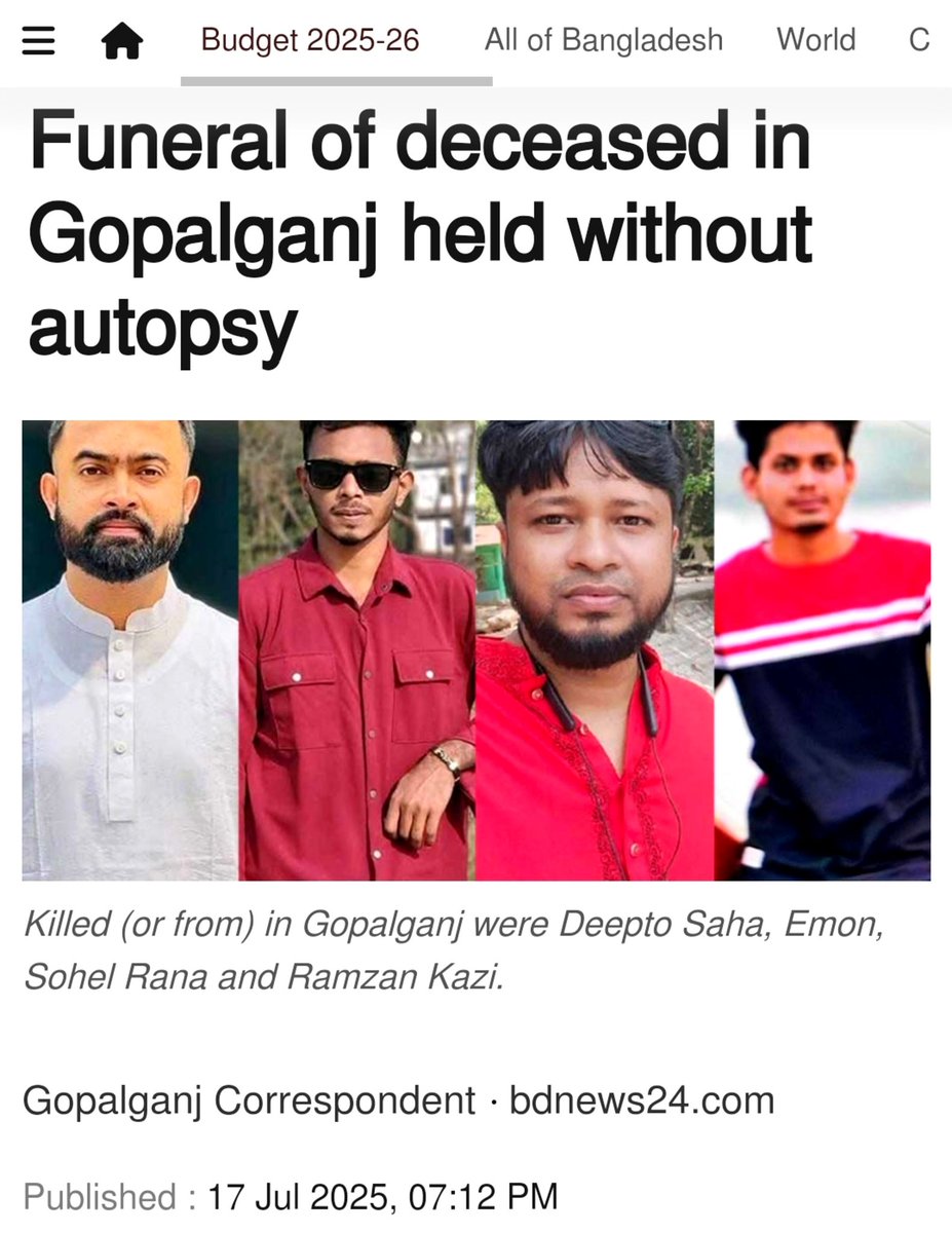 BDcrisis's tweet image. 🚨Pak ISI backed portion of #BangladeshArmy not only ki££ed the civilians of Gopalganj,
also
🔸forced for not conducting their autopsies,
🔸didn’t allow other civilians to attend into their funerals.
Who’ll stop their heinous outrages?
@amnesty @NIA_India @Iyervval @Chellaney