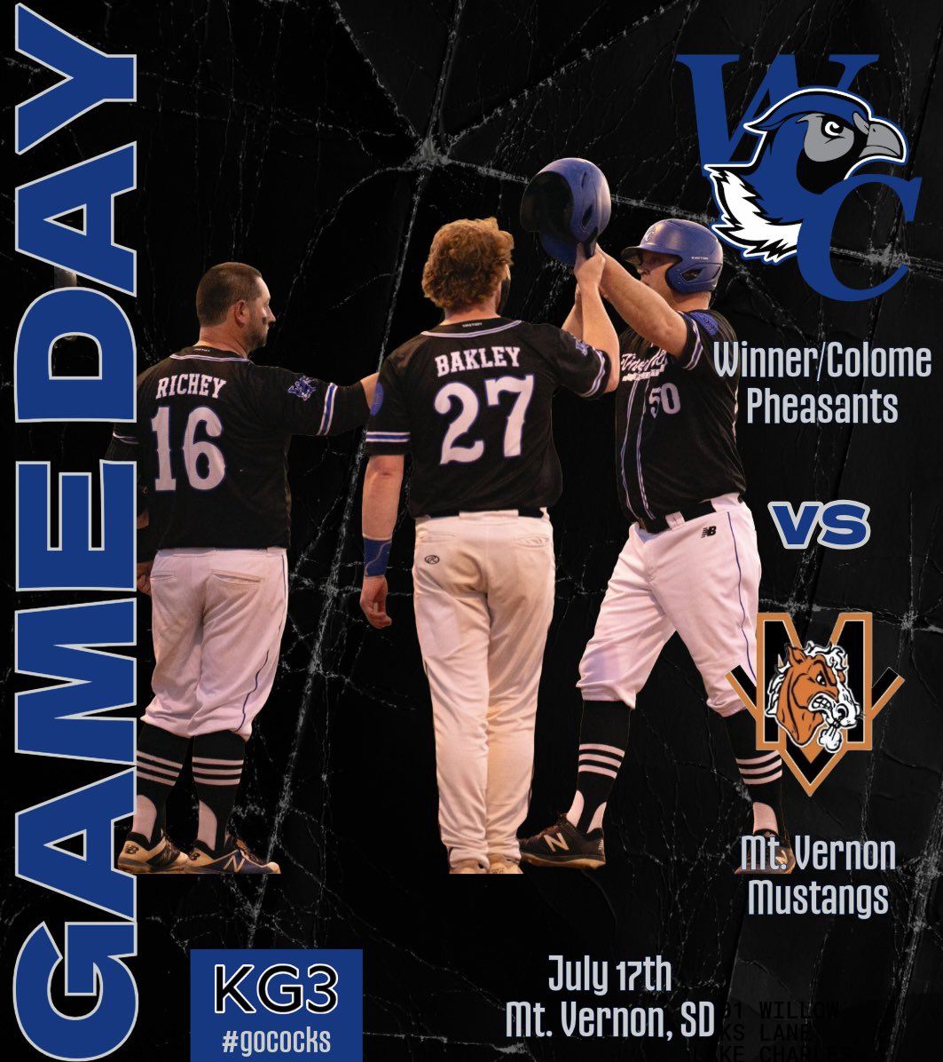 We will try this again! Season finale tonight, but instead of the game in Winner due to field availability, Pheasants will head to Mt. Vernon, but serve as the home team as the scoreboard. First pitch is at 8:00pm. #gococks #KG3