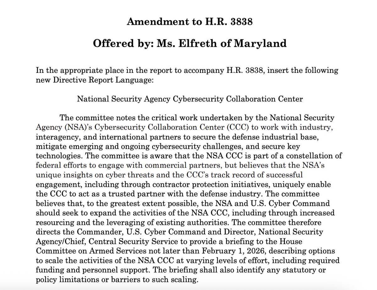 DRBoguslaw's tweet image. And another absolutely 🔥🔥🔥 amendment in the NDAA out this week, seeking to bolster the NSA's corporate partnership initiative with more staff, to reach even more corporate partners, to surveil even more people