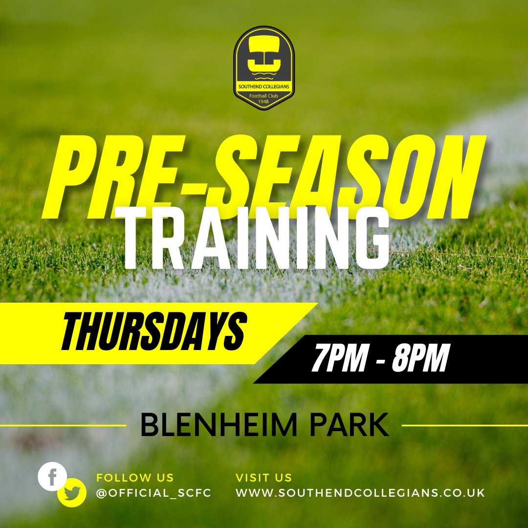 📣 Pre-season starts TONIGHT!

⚽️ 7–9pm @ Blenheim Park

All Southend Collegians players welcome — new players too!

Let’s get to work 💪

#UpTheCollegians #PreSeason #BackToIt 💛🖤
