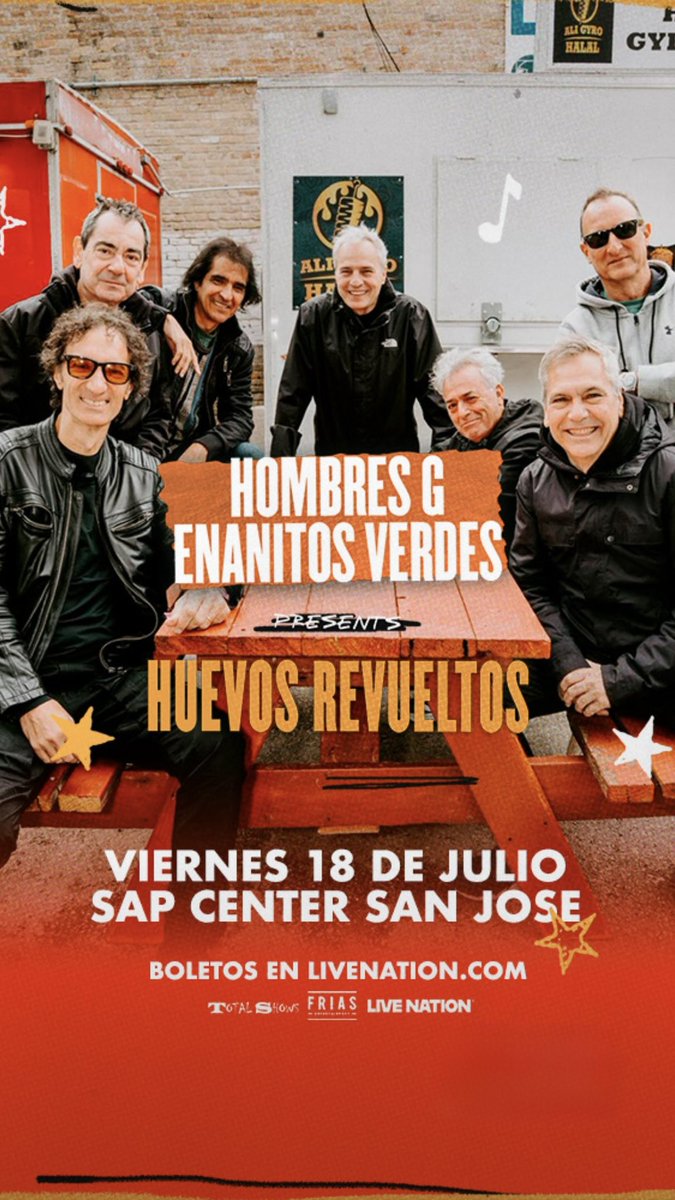 Hombres G Oficial (@hombresg) on Twitter photo Mañana viernes 18 de julio, estaremos dando nuestro penúltimo concierto de esta gira maravillosa “Huevos Revueltos tour 2” en EEUU 🇺🇸 junto a nuestros queridos <a href="/EnanitosOficial/">Enanitos Verdes</a> en el mítico <a href="/SAPCenter/">SAP Center</a> 🤘
¡Allí nos vemos queridos!
livenation.com/artist/K8vZ917…
#HuevosRevueltosTour Mañana viernes 18 de julio, estaremos dando nuestro penúltimo concierto de esta gira maravillosa “Huevos Revueltos tour 2” en EEUU 🇺🇸 junto a nuestros queridos <a href="/EnanitosOficial/">Enanitos Verdes</a> en el mítico <a href="/SAPCenter/">SAP Center</a> 🤘
¡Allí nos vemos queridos!
livenation.com/artist/K8vZ917…
#HuevosRevueltosTour