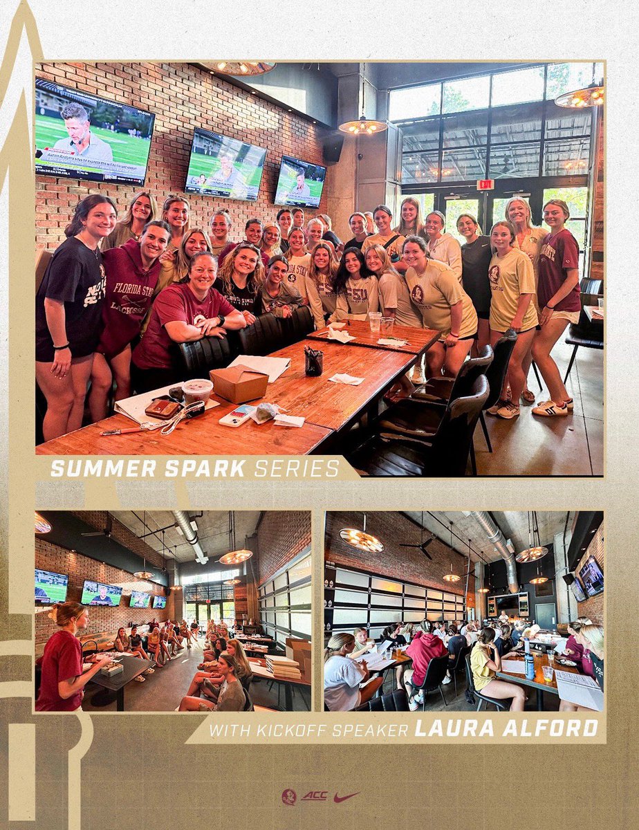 FSU_WLAX's tweet image. 𝐒𝐮𝐦𝐦𝐞𝐫 𝐒𝐩𝐚𝐫𝐤 💥
We’ve launched a Summer Spark Series designed to spark ideas, relationships, discussion and to continue the build.
Our kickoff speaker was Laura Alford, who focused on open communication with teammates and “rocking your role.”
#NolesLax | #BuildIt
