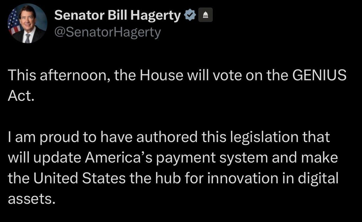 🚨 BREAKING: "Genius Act: Oggi il Voto alla Camera per Rendere gli Stati Uniti il Centro Globale dell'Innovazione in Bitcoin e Criptovalute"