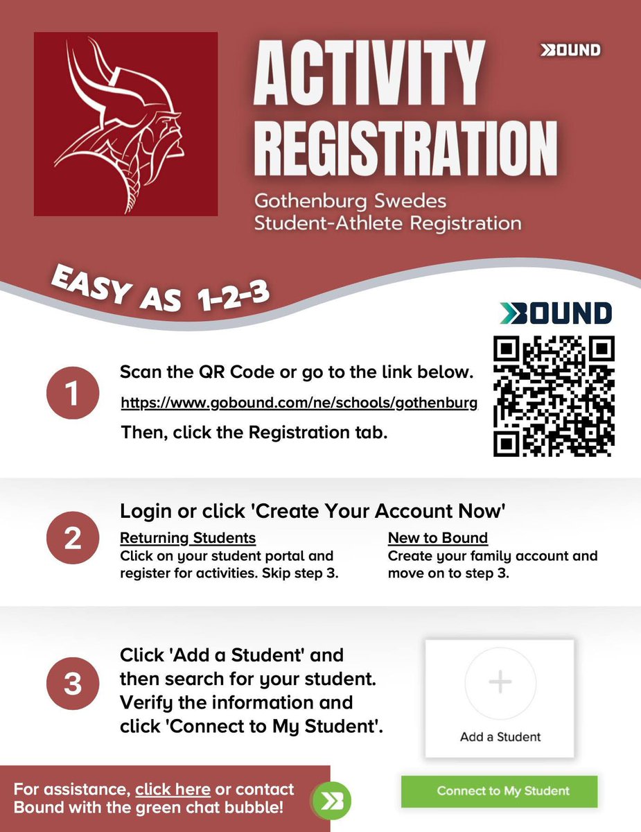 GBurgSwedes's tweet image. New this year will be ONLINE registration for Activity Participation requirements through BOUND. gobound.com/ne/schools/got…
BOUND is our new home for our school's activity calendar/schedules, facilities calendar, and purchasing activity passes (Student, Adult, Family).