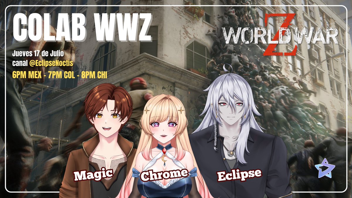 EclipseNoctis's tweet image. Junta 3 Vtubers y hordas de Zombies... 🧟♂️🧟♀️🧟
que podría malir sal 🤪🤪
Hoy tendremos en la casa lunar a mis herman@s @ChromeVT @magicgladius !
Estaremos dándolo todo en el #WorldWarZ
👉No te lo pierdas👈
6 pm 🇲🇽/ 7pm 🇨🇴 / 8pm 🇨🇱
#collabvtber #vtuberslatam #satellite