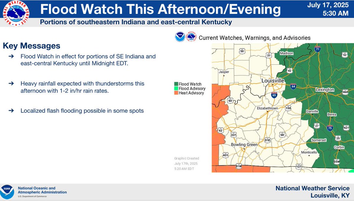 GovAndyBeshear's tweet image. Kentucky, we are expecting torrential rainfall across the state today from 1 p.m. through 9 p.m. EDT. This rain may lead to flash flooding, so we’re asking everyone to stay alert, have notifications on and avoid high water when driving. Let’s do what we can to keep everyone safe.