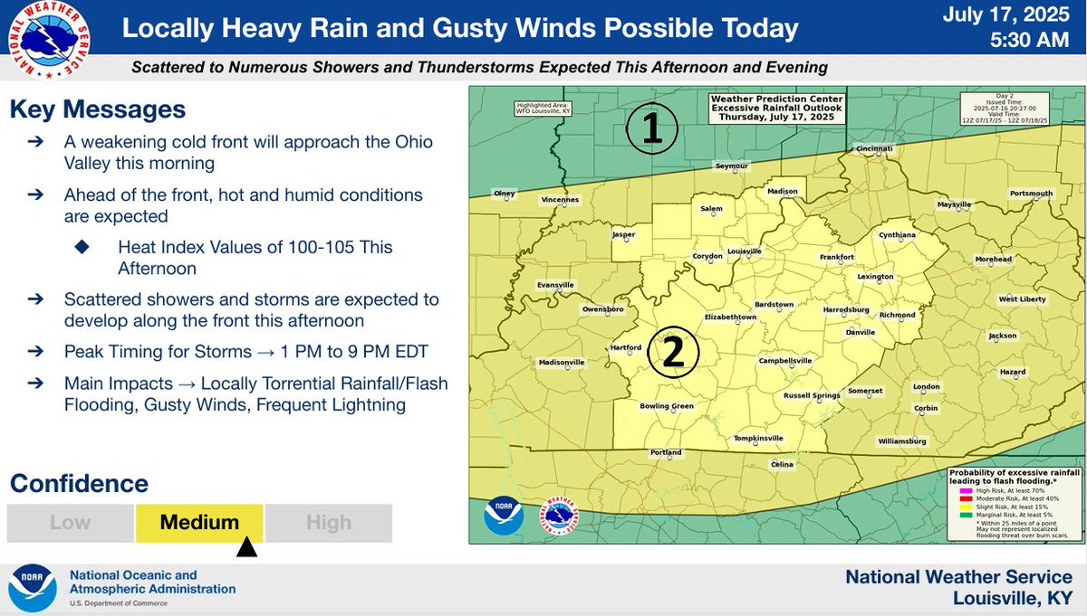 GovAndyBeshear's tweet image. Kentucky, we are expecting torrential rainfall across the state today from 1 p.m. through 9 p.m. EDT. This rain may lead to flash flooding, so we’re asking everyone to stay alert, have notifications on and avoid high water when driving. Let’s do what we can to keep everyone safe.