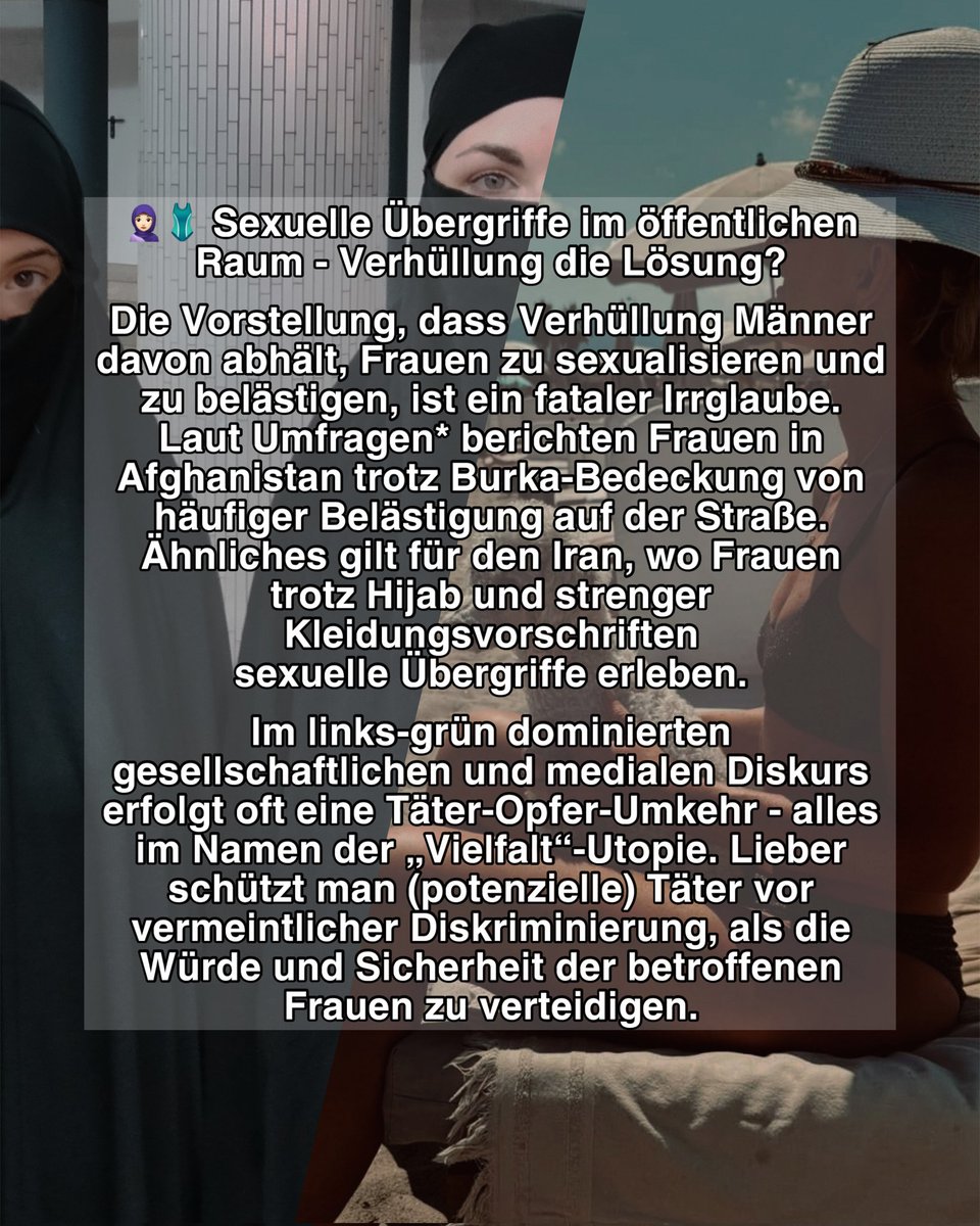 Lukreta_'s tweet image. Wir von Lukreta legen den Finger in die Wunde - und nennen das Problem beim Namen.
Die Verdrängung von Frauen aus dem öffentlichen Raum ist KEINE Option.
Islamisierung macht Frauen unsichtbar.
Verhüllung ist keine Selbstbestimmung.
Verhüllung ist keine Freiheit.