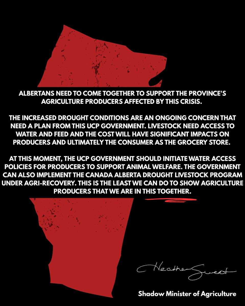 Alberta's producers are facing a crisis and this UCP government is failing to respond.

The UCP government has the tools it needs to support our industry. They are choosing to abandon our producers at this critical time.

Check out my statement below to learn more.