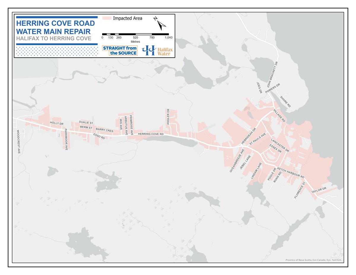Water Service &amp; Traffic Advisory – Herring Cove Road - Water Main Repair     

From 10:00 PM on Thursday, July 17 to 6:00 AM on Friday, July 18, Halifax Water crews will complete an emergency water main repair near 665 Herring Cove Road, Halifax.   

Water services will be