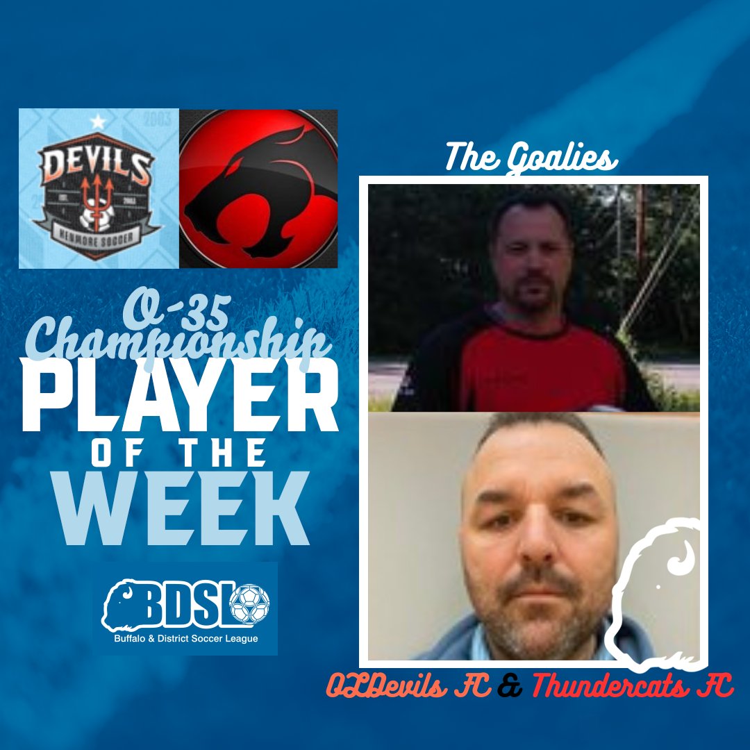 BDSL (@officialbdsl) on Twitter photo O-35 Championship Players of the Week
The Goalies
<a href="/OLDevilsFC/">OLDevils Football Club</a> & <a href="/Thundercats_FC/">Thundercats</a>
Both teams gave credit to the keepers in this 1-1 draw which woulda been a lot higher of a scoreline if not for the efforts of Ben Krentz & Kevin Ferrari. O-35 Championship Players of the Week
The Goalies
<a href="/OLDevilsFC/">OLDevils Football Club</a> & <a href="/Thundercats_FC/">Thundercats</a>
Both teams gave credit to the keepers in this 1-1 draw which woulda been a lot higher of a scoreline if not for the efforts of Ben Krentz & Kevin Ferrari.
