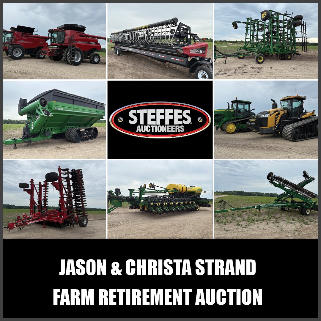 SteffesGroup's tweet image. Looking for well-kept equipment? The Jason & Christa Strand Farm Retirement Auction includes track tractors, MFWDs, a John Deere DB planter, Case IH combines, and more. Equipment located in Portland, ND. Click now to see auction details here: steffesway.com/StrandFarmAuct…
