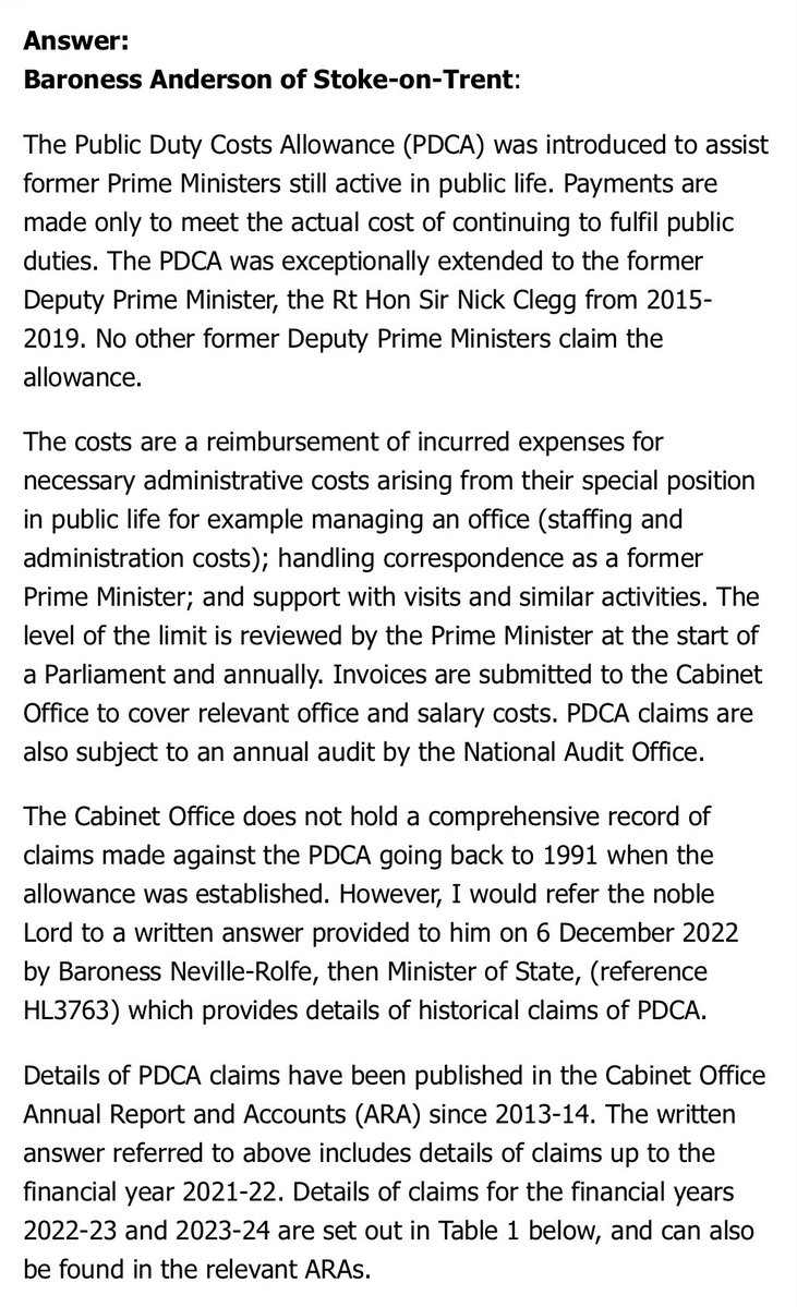 LordRennard's tweet image. What is it about the costs of ex-prime ministers that justifies a lifetime allowance of £115k pa, even when they are sacked by their party in disgrace (Boris Johnson) and served for 49 days before being sacked (Liz Truss)? My parliamentary questions: