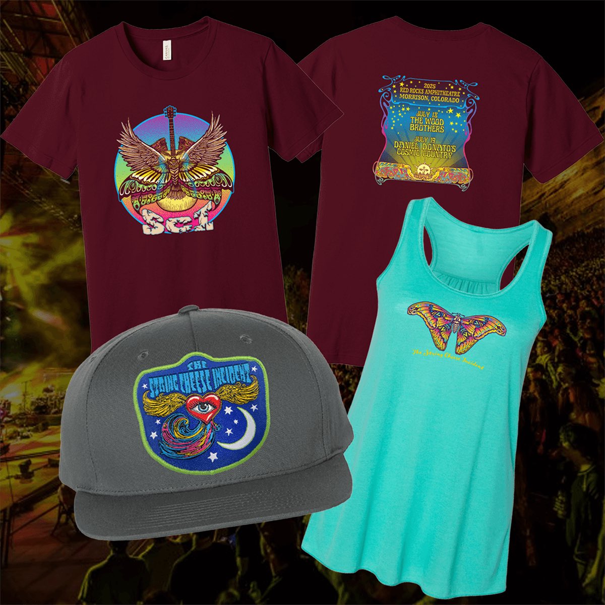 SCI_Official's tweet image. 🦋 RED ROCKS MERCH 🦋
We've got a ton of brand new merch debuting this weekend at @RedRocksCO! Event tees, butterfly women's tanks, cryptic logo hoodies, two hats, and more! Head to either the upper or lower merch stands inside RRX to score these brand new items! @presspressmerch
