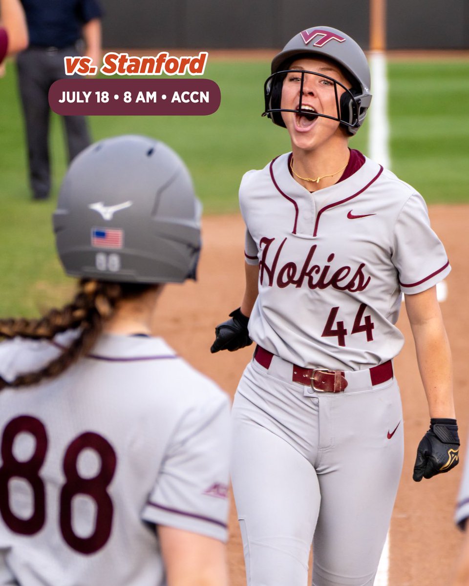 HokiesSoftball's tweet image. Relive history ๐ฅ
Tune in to @accnetwork at 8 a.m. on Friday, July 18 to watch our epic win over Stanford during Virginia Techโs Takeover Day!