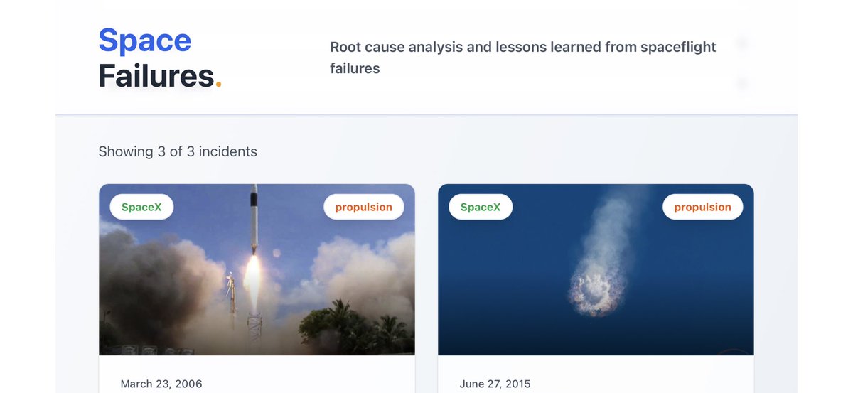 anu_bonth's tweet image. Alright Space Failures App is now live! Check it out. 🔗 space-failure-final.vercel.app
I’ve started out with some of my favorites - the Falcon 1 failures. The research on that was thanks to @HansKoenigsmann ‘s deep dives of the early days of @SpaceX and their relentless push to make…