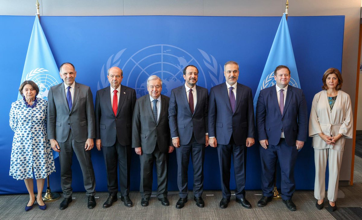 MFATurkiye's tweet image. Minister of Foreign Affairs @HakanFidan participated in the informal meeting on Cyprus in a broader format, held under the auspices of the Secretary-General of the United Nations, in New York.