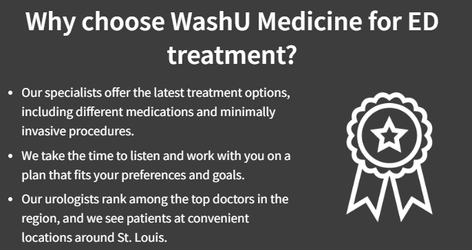 WashU_Uro's tweet image. Erectile dysfunction (ED) affects millions of men. Our experts offer the latest treatments, from medications to minimally invasive procedures. 

Take control of your health and request an appointment today: bit.ly/3HOAPtH

#WashUMedicine #WashUSurgery