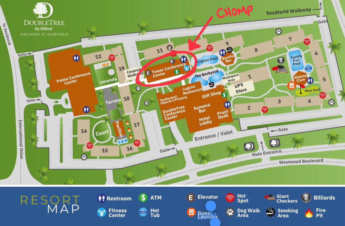 CHOMP is located ➡️ Tower Conference Center, next to the Lagoon Pool. Go through the lobby to reach the towers. The event is all on the first floor.