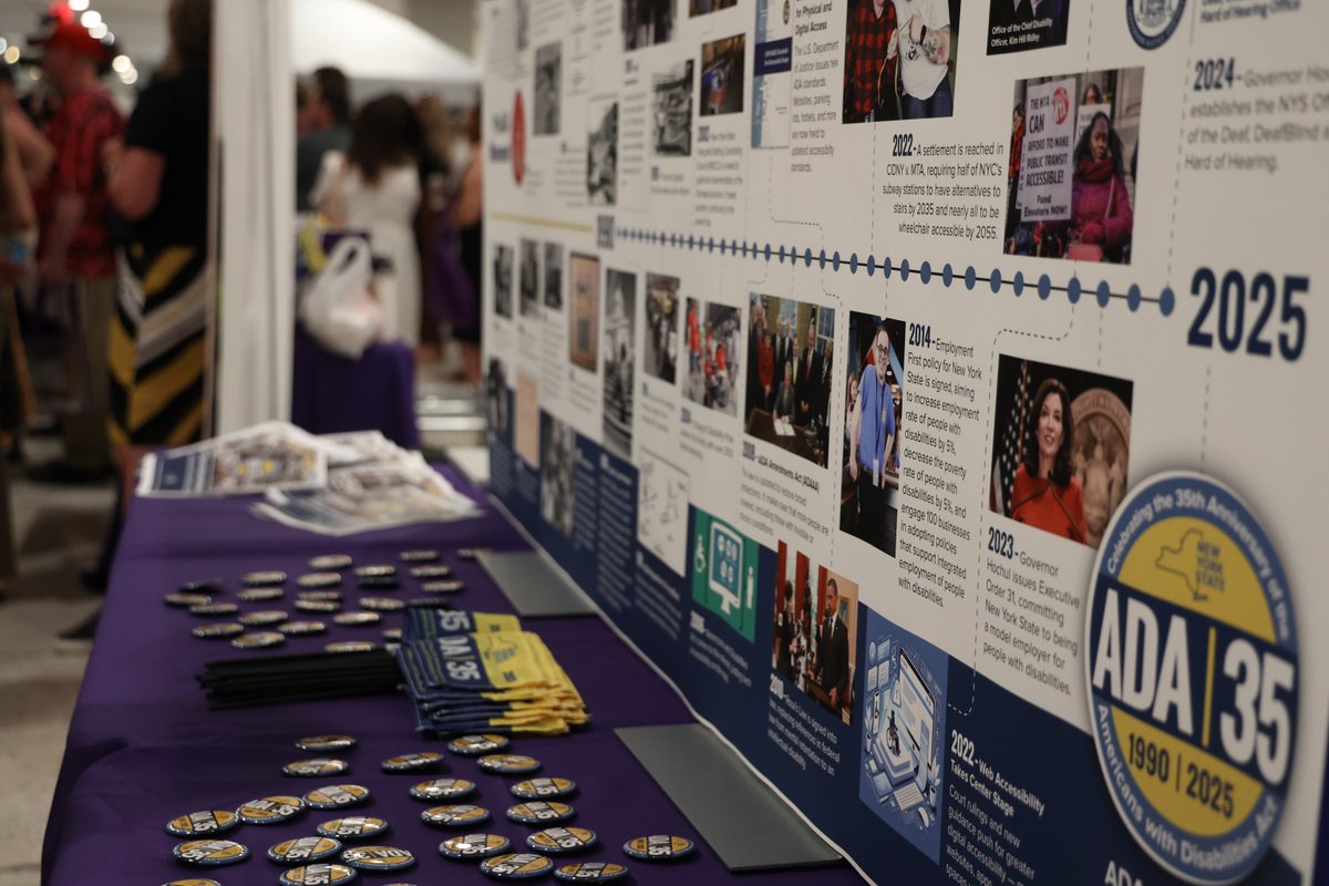 NYSOCFS's tweet image. Happy 35th Anniversary to the Americans with Disabilities Act (ADA)! #NYSOCFS was proud to co-sponsor the state’s celebration of the milestone at an event hosted by #NYS Office of the Chief Disability Officer, @NYSOPWDD and @NYS_OGS.  Learn about #NYSCB: ocfs.ny.gov/programs/nyscb/