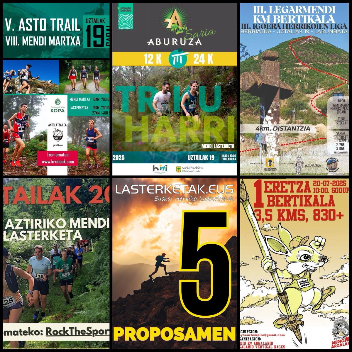 5️⃣ 🏃♀️🅿🆁🅾🅿🅾🆂🅰🅼🅴🅽 astebururako!💪
5️⃣ 🏃🅿🆁🅾🅿🆄🅴🆂🆃🅰🆂 para el finde!💪
👉lasterketak.eus/eu/ 

#lasterketak
#mendilasterketak
#kros
#euskalherria
#korrika
#trail
#trailrunning
#run
#running
#cross
#basquecountry
#runningcommunity
#runningterritory