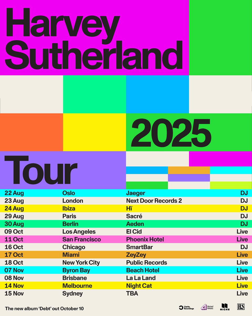 MotormouthMedia (@motormouthpr) on Twitter photo Fans can catch <a href="/harvysutherland/">Harvey Sutherland</a> at select U.S. shows this October surrounding the 'Debt' release presenting a new live A/V show for the 1st time in the USA. Tickets on sale 10am local time this Friday, July 18th:
harveysuther.land Fans can catch <a href="/harvysutherland/">Harvey Sutherland</a> at select U.S. shows this October surrounding the 'Debt' release presenting a new live A/V show for the 1st time in the USA. Tickets on sale 10am local time this Friday, July 18th:
harveysuther.land